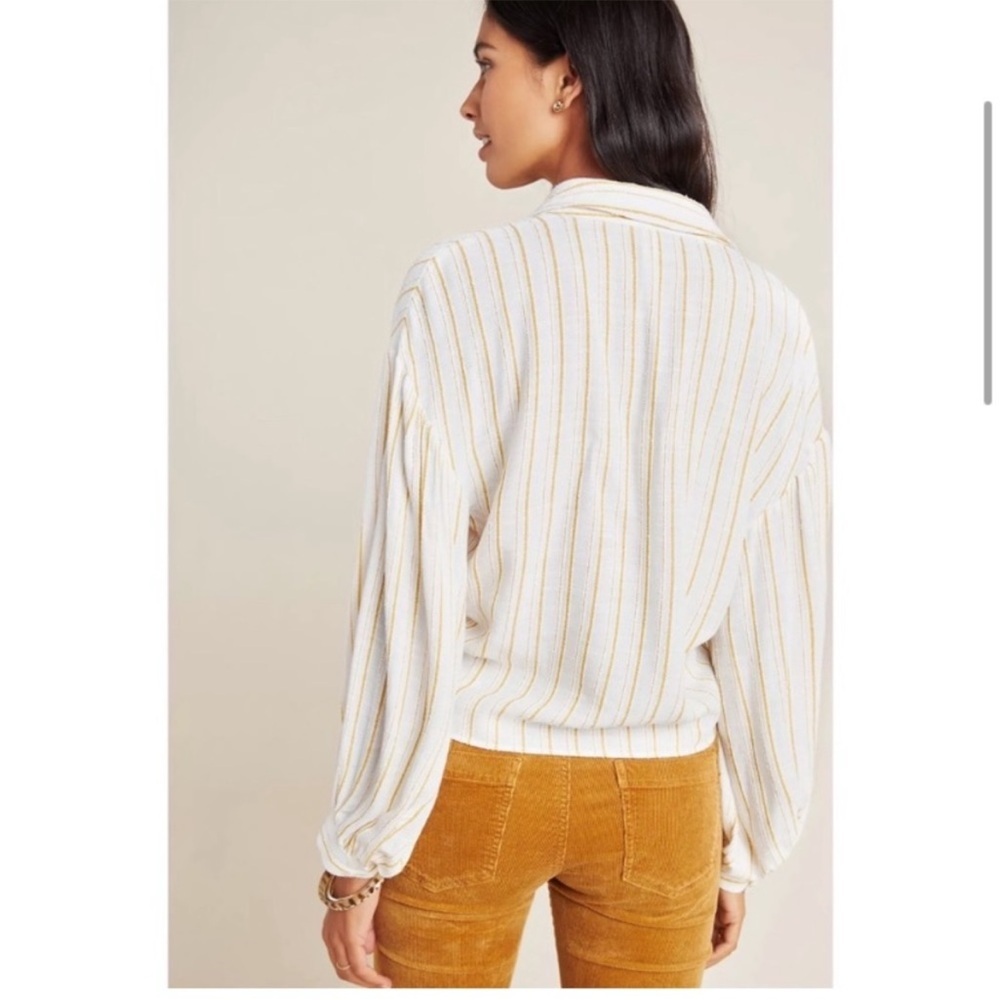 Anthropologie White and Gold Tailor Strip Button Down Long Sleeve Size 14 - Picture 12 of 15